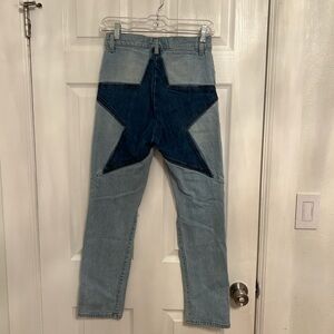 REVICE Denim light wash blue jeans with dark wash star patch